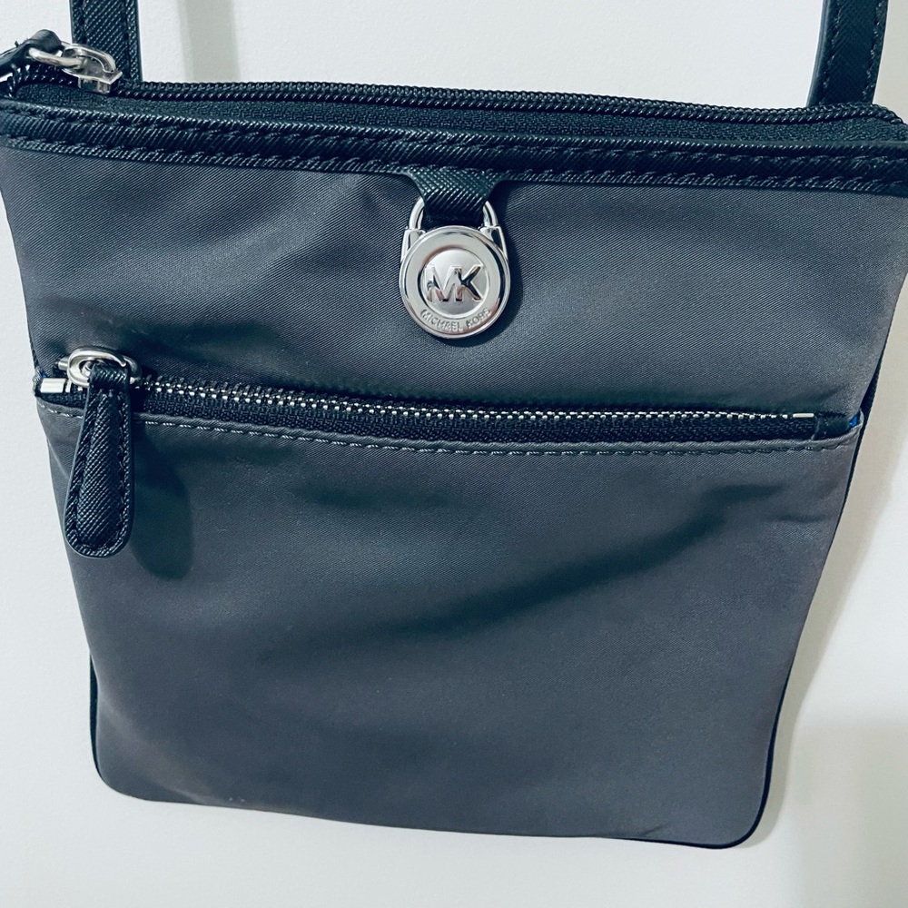 Michael Kors Dark Charcoal Gray Crossbody Nylon Logo-Accent Bag